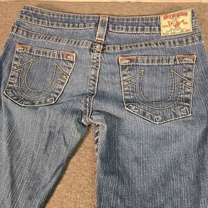 True Religion Women's Johnny Straight No Pocket Flaps Blue Jeans Size 31x33